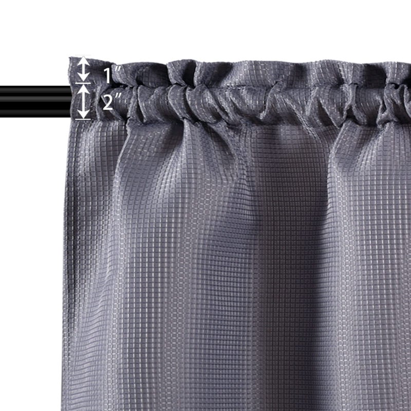 Valea Home Waffle Weave Textured Half Window Tier Curtains for Kitchen Water Repellent Window Covering Bathroom Short Curtains, 72" x 24", Grey, Set of 2 - Image 2